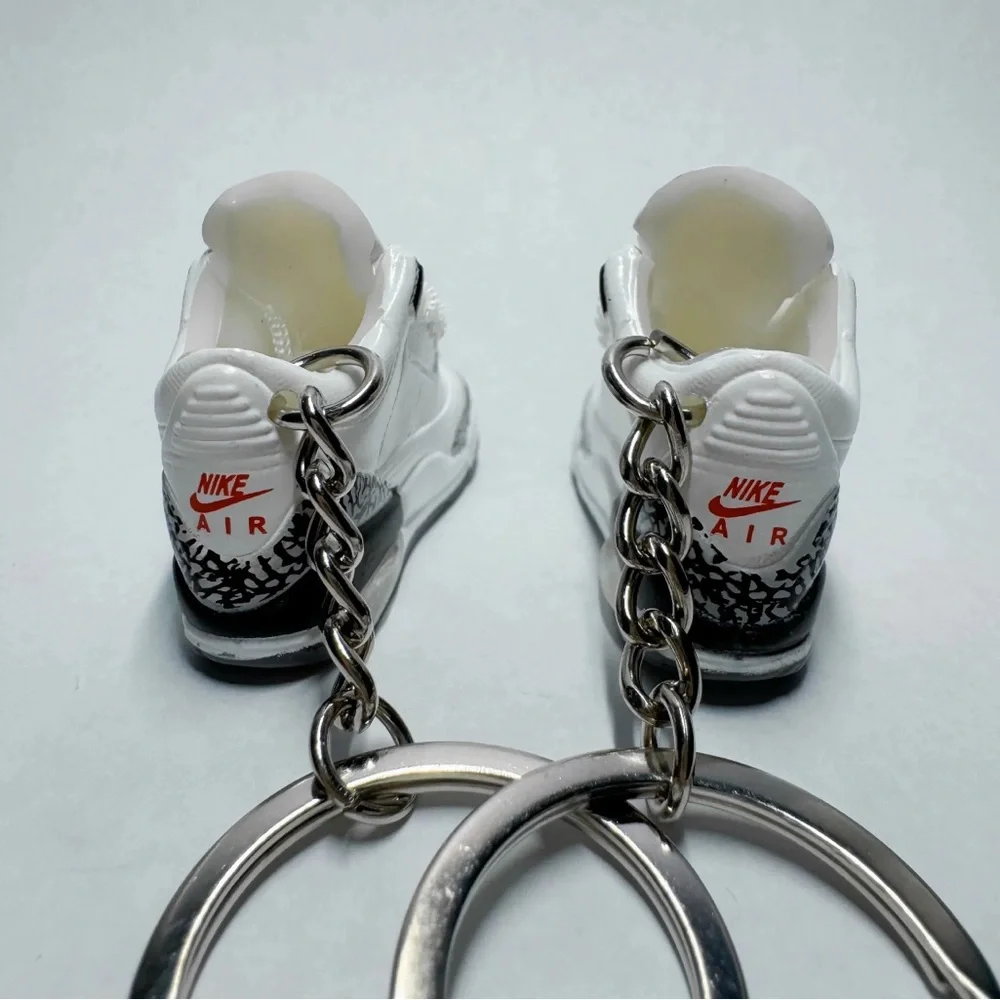 Air Jordan 3 Retro White Cement Reimagined Red Sneaker Keychain Pair Shoe Box 3D